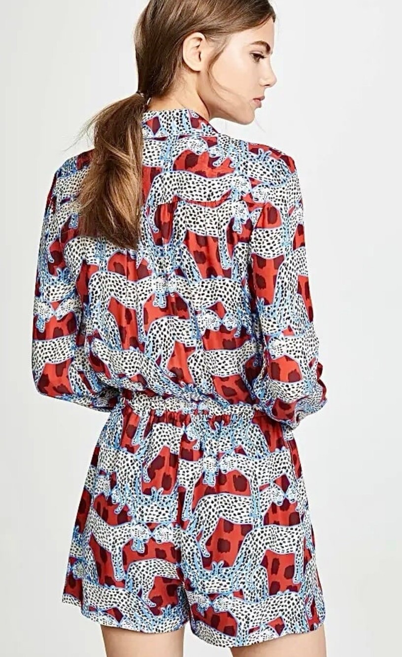 Parker Kathleen Silk Blend Romper In Animalia print Women’s Sz 2 Long Sleeves